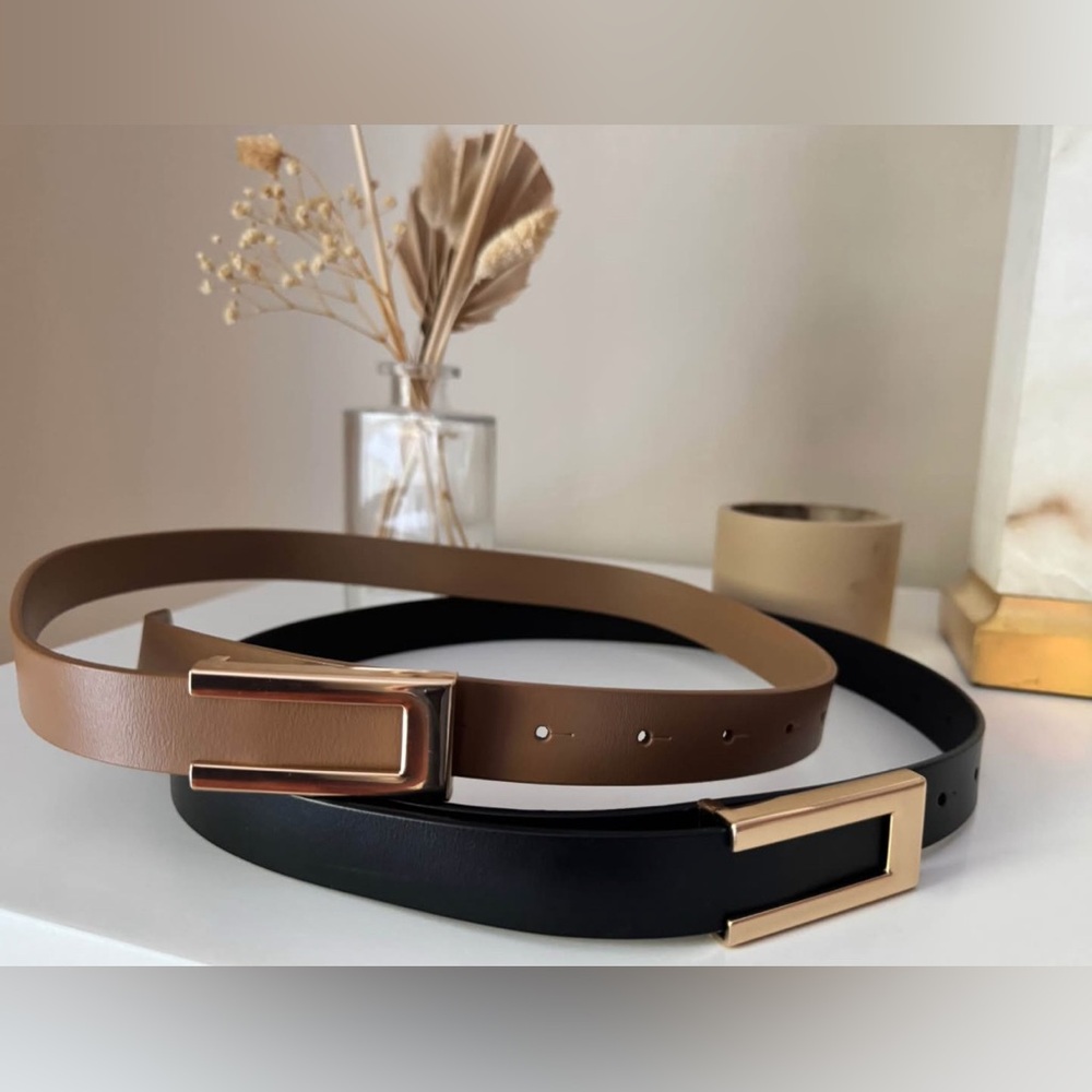 Womens Black and Brown Leather Belts Set